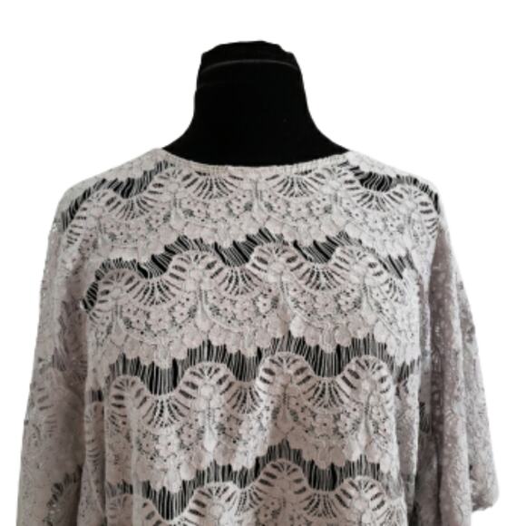 Lace Stitch Embroidered Crop Gray Poncho Boxy Floral Beachy Coastal - Picture 2 of 12